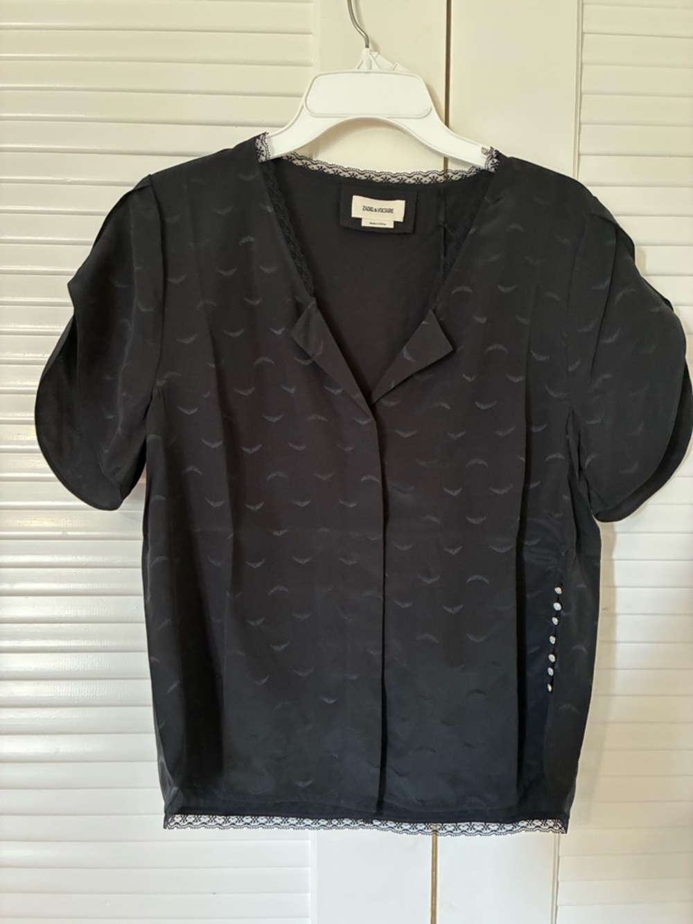 🌟NWT🌟 ZADIG & VOLTAIRE Tiffany Jacquard Wings Silk Blouse In Black - Picture 4 of 10
